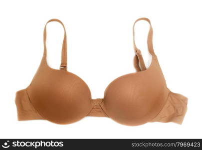 Seamless beige bra. Isolate on white.