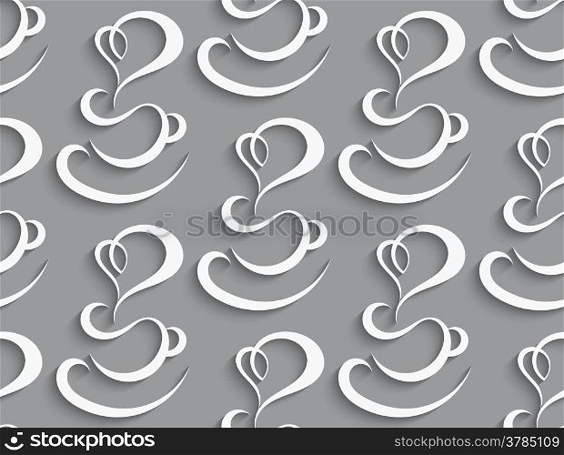 Seamless coffee cup with heart background cut out of paper effect with realistic shadow&#xA;&#xA;