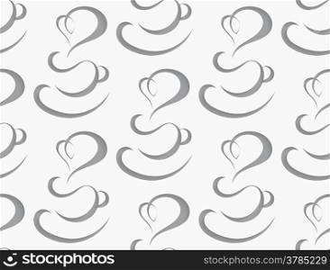 Seamless coffee cup with heart background cut out of paper effect with realistic shadow&#xA;&#xA;&#xA;&#xA;