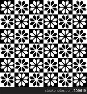 Seamless decorative pattern with a flowers in a chess cell in a black - white colors