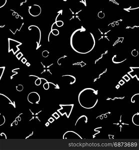 Seamless doodle ink pointer and arrow pattern. Seamless pattern. Doodle ink, hand drawn pointers, arrows and other signs. image