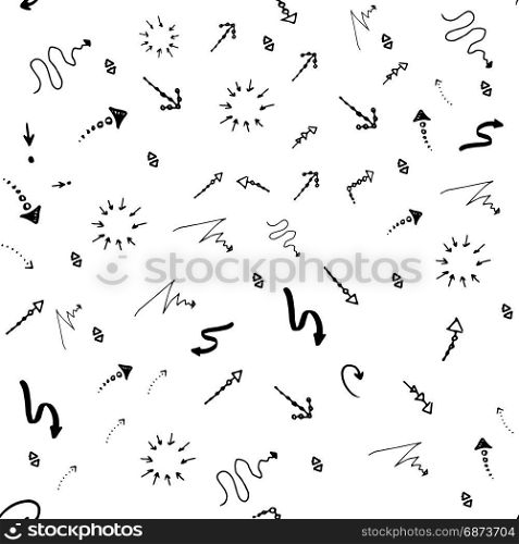 Seamless doodle ink pointer and arrow pattern. Seamless pattern. Doodle ink, hand drawn pointers, arrows and other signs. image.
