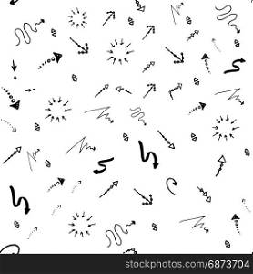 Seamless doodle ink pointer and arrow pattern. Seamless pattern. Doodle ink, hand drawn pointers, arrows and other signs. image.