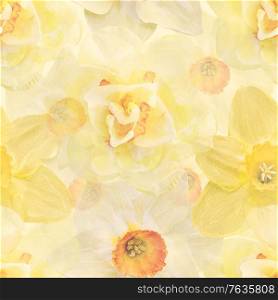 Seamless floral design with daffodil flowers for background, Endless pattern.Watercolor illustration.
