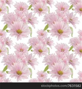 Seamless floral design with pink daisy flowers for background, Endless pattern.