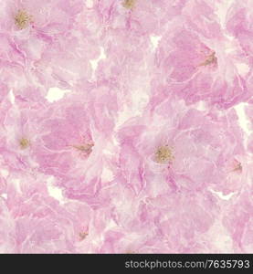 Seamless floral design with pink flowers for background, Endless pattern.Watercolor illustration.