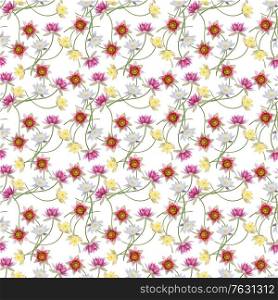 Seamless floral design with waterlily flowers for background, Endless pattern.