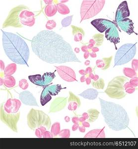 seamless floral pattern with bbutterfly . Endless texture for your design.. seamless floral pattern with bbutterfly