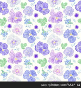 Seamless floral pattern with blue viola flowers. Endless texture for your design.. Seamless floral pattern with blue viola flowers