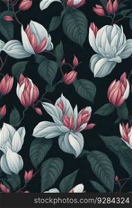 Seamless Floral Pattern with Enchanting Flowers and Leaves Background. Generative AI.