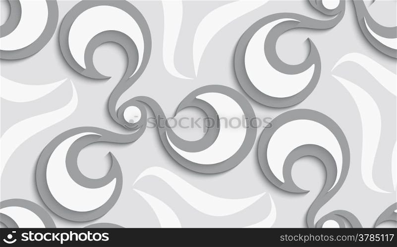 Seamless floral swirls background with cut out of paper effect on dark gray&#xA;&#xA;