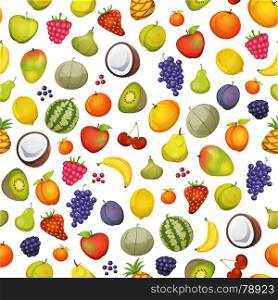 Seamless Fruit Icons Background. Illustration of a seamless background with appetizing fruits of various seasons