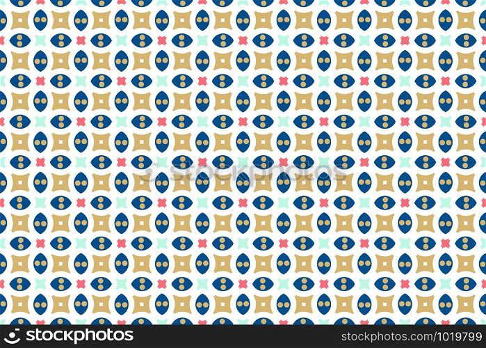 Seamless geometric pattern. Blue, red and brown colors on white background.
