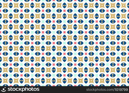 Seamless geometric pattern. Blue, red and brown colors on white background.