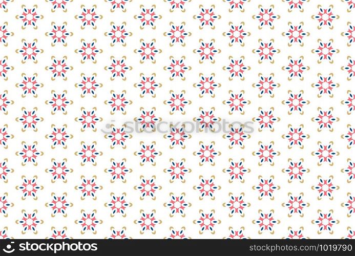 Seamless geometric pattern. Brown, blue and red colors on white background.