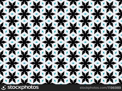 Seamless geometric pattern design illustration. Background texture. In black, blue and white colors.