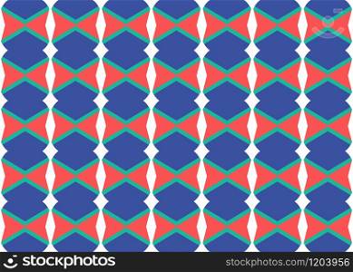 Seamless geometric pattern design illustration. Background texture. In blue, red and white colors.