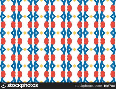 Seamless geometric pattern design illustration. Background texture. In blue, red, yellow and white colors.