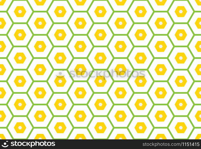Seamless geometric pattern design illustration. Background texture. In green and yellow colors on white background.