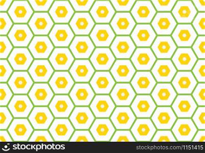 Seamless geometric pattern design illustration. Background texture. In green and yellow colors on white background.