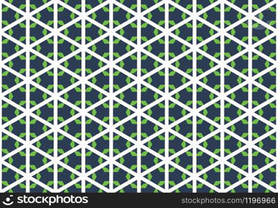 Seamless geometric pattern design illustration. Background texture. In green, blue and white colors.