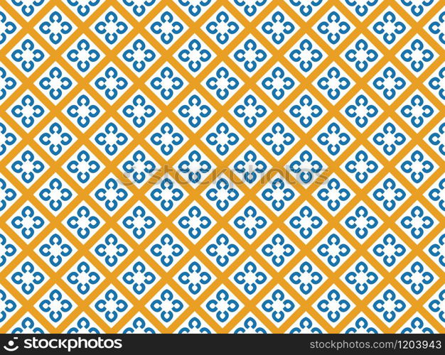 Seamless geometric pattern design illustration. Background texture. In orange, blue and white colors.
