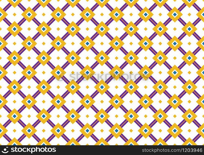 Seamless geometric pattern design illustration. Background texture. In purple, blue, yellow and white colors.