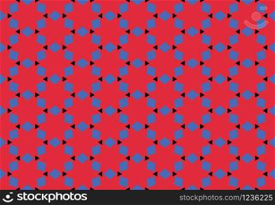 Seamless geometric pattern design illustration. Background texture. In red, blue and black colors.