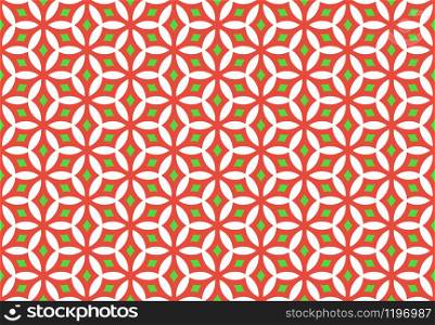 Seamless geometric pattern design illustration. Background texture. In red, green and white colors.