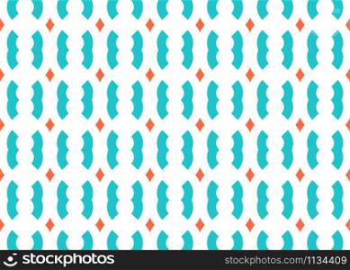 Seamless geometric pattern design illustration. In blue and orange colors on white background.