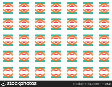 Seamless geometric pattern design illustration. In blue, orange and red colors on white background.