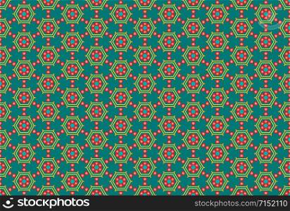 Seamless geometric pattern design illustration. In green, yellow and red colors.