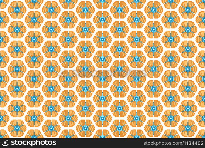 Seamless geometric pattern design illustration. In orange, blue and white colors.