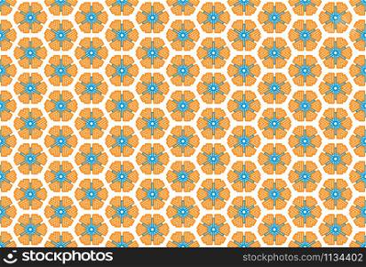 Seamless geometric pattern design illustration. In orange, blue and white colors.