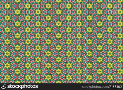 Seamless geometric pattern design illustration. In red, blue and yellow colors.