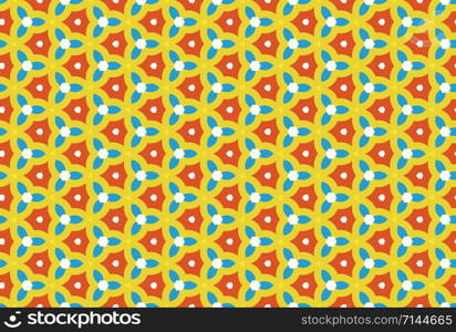Seamless geometric pattern. In blue, white, red, green and yellow colors.