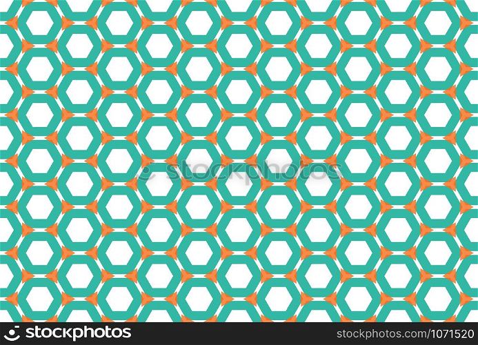 Seamless geometric pattern. In green and orange colors on white background.