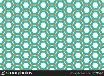 Seamless geometric pattern. In green and orange colors on white background.