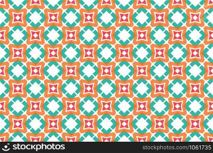 Seamless geometric pattern. In orange, red, blue and white colors.