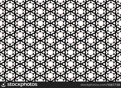 Seamless geometric pattern. In red, black and white colors.