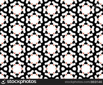 Seamless geometric pattern. In white, black and red colors.