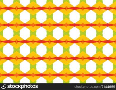 Seamless geometric pattern. In yellow, orange, red and green colors on white background.