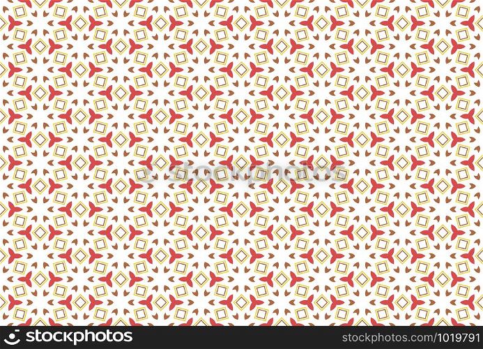 Seamless geometric pattern. Red, yellow and brown colors on white background.