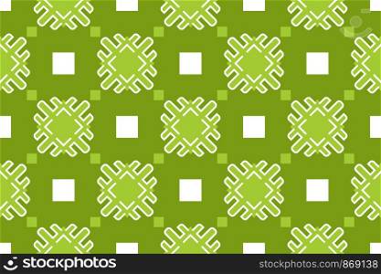 Seamless geometric pattern. Shaped white and green squares, green background.