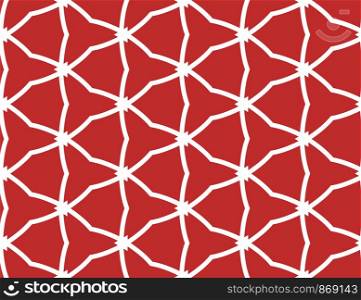 Seamless geometric pattern. Shaped white barbed wires and triangles in red background.