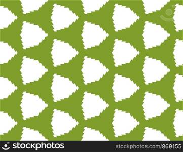 Seamless geometric pattern. Shaped white wavy lines triangles on green background.