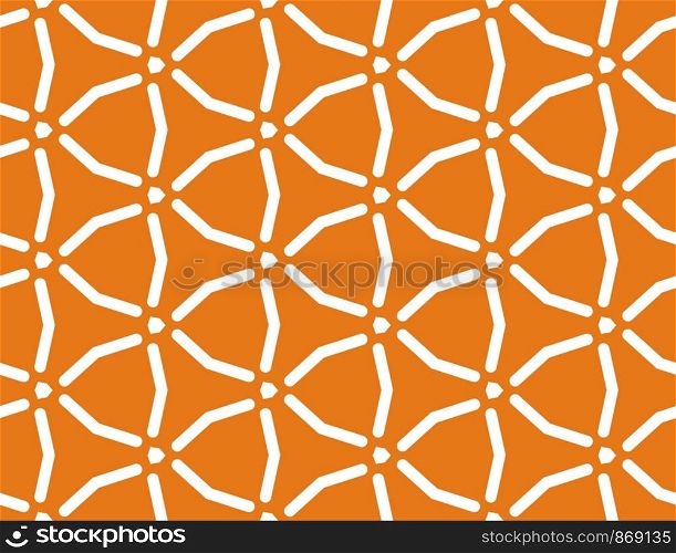 Seamless geometric pattern. White lines and orange background.