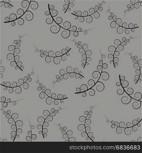 Seamless Grass Pattern. Leaves Isolated on Grey Background. Seamless Grass Pattern