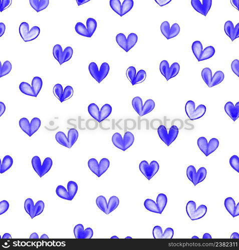 Seamless hearts background. Happy Valentine&rsquo;s Day.. Seamless texture with blue watercolor hearts