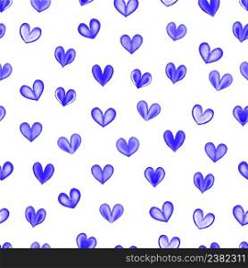 Seamless hearts background. Happy Valentine&rsquo;s Day.. Seamless texture with blue watercolor hearts
